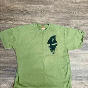 Vans Off The Wall Olive Green Skull Graphic Tee Large Loose Fit